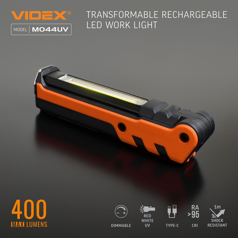 Wielofunkcyjna latarka Videx LED 400lm IPX2 4000k ściemnianie UV 4 tryby
