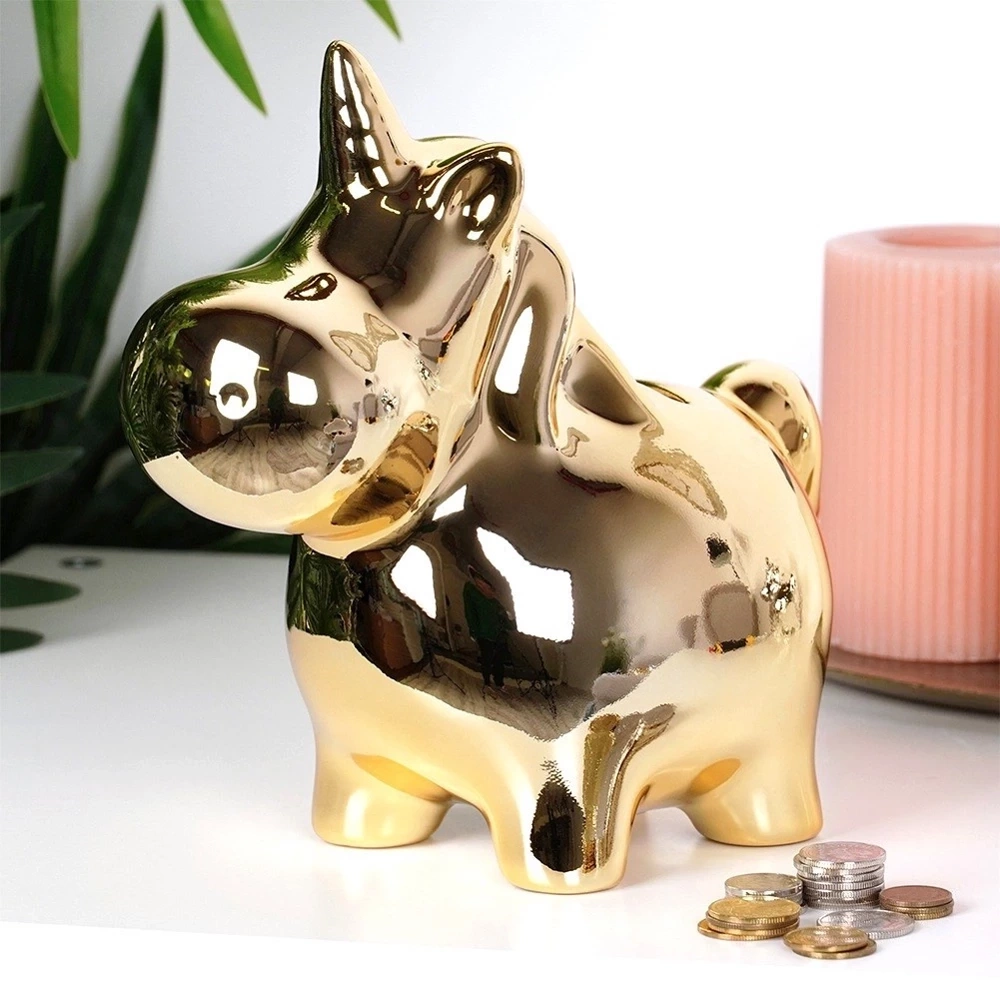 Skarbonka ceramiczna złota lustrzana 18x10,5 cm