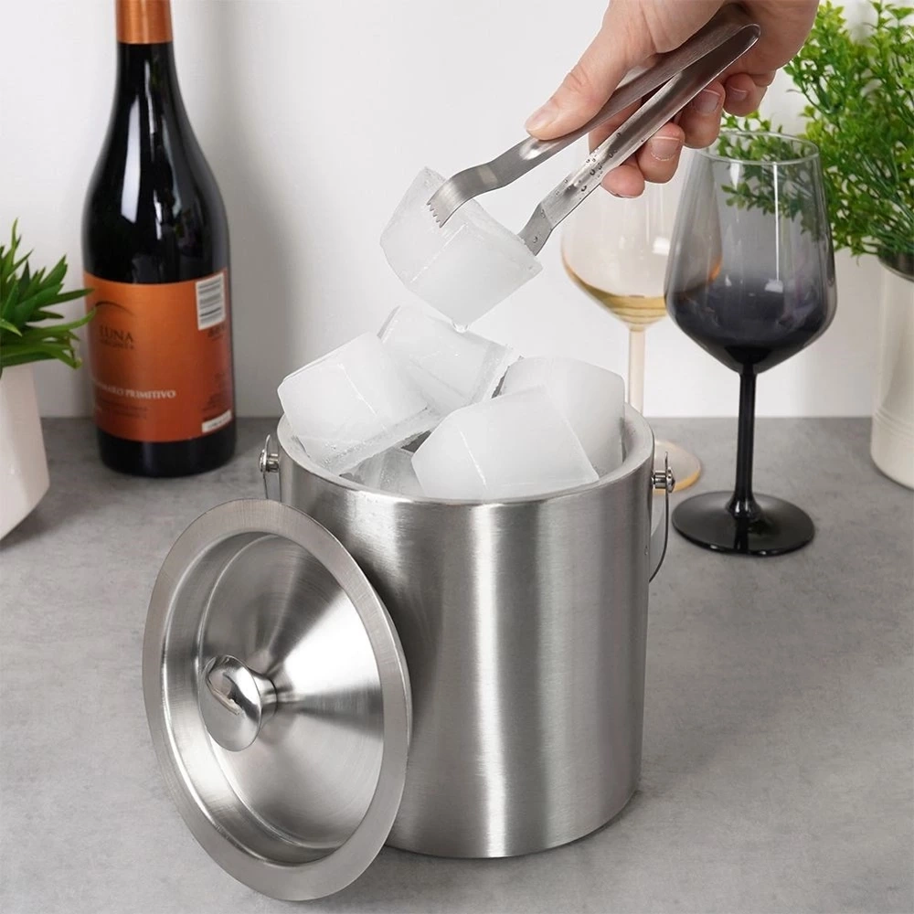 Wiaderko do lodu stalowe termiczne ze szczypcami