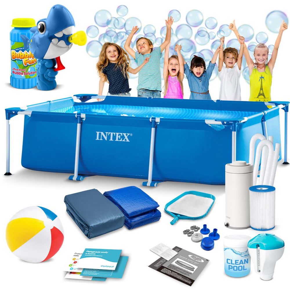 Basen ogrodowy stelażowy 300 x 200 x 75 cm 15w1 INTEX 28272 + maszynka do baniek GRATIS