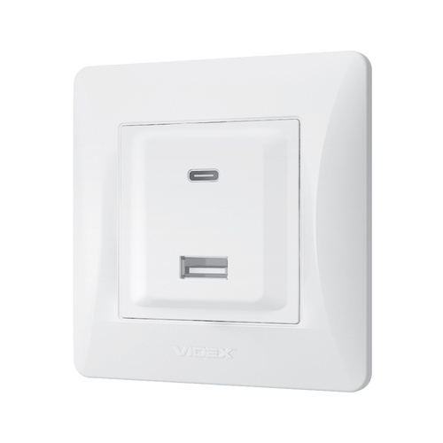 Gniazdo USB-A + USB-C PD20W białe VIDEX BINERA