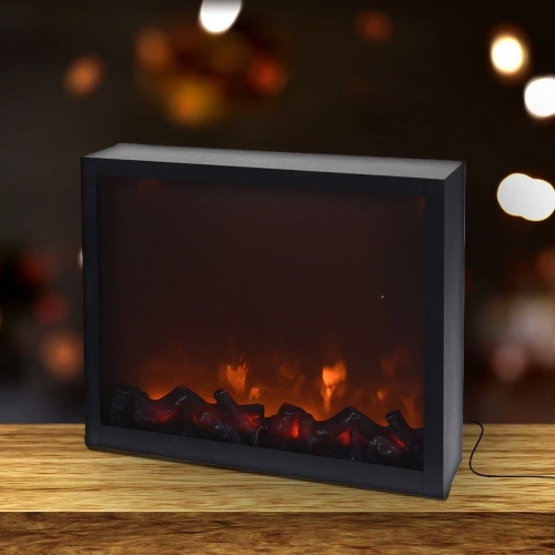 Kominek elektryczny LED metalowy czarny 41x35 cm