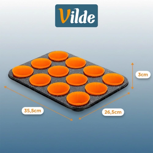 Forma do muffinek granitowa z foremkami silikonowymi 13 el.