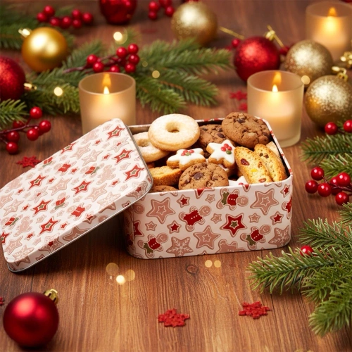 Pojemnik na ciastka metalowy puszka świąteczna 15x15x6,5 cm