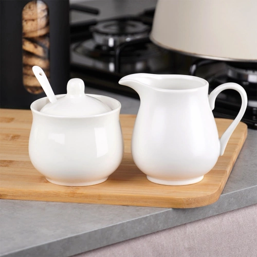 Cukierniczka i mlecznik porcelanowe białe 3 el.