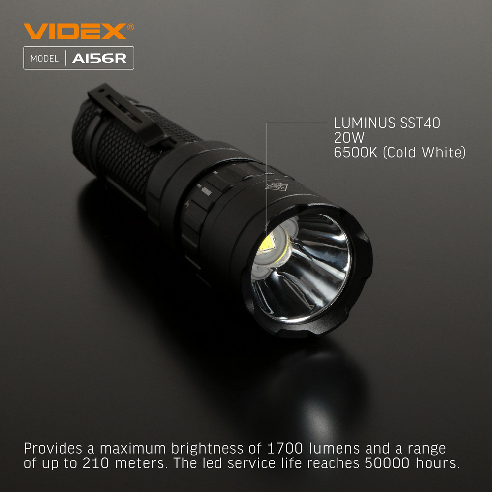 Latarka Videx LED 20W 1700lm IP68 neutralna biel 6500k 8 trybów zasięg 210m