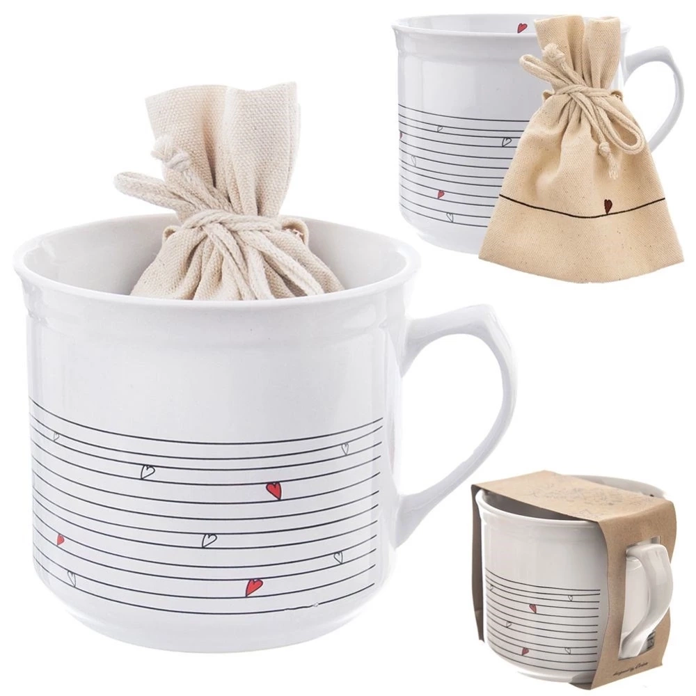 Kubek z woreczkiem ceramiczny biały SERCE 650 ml