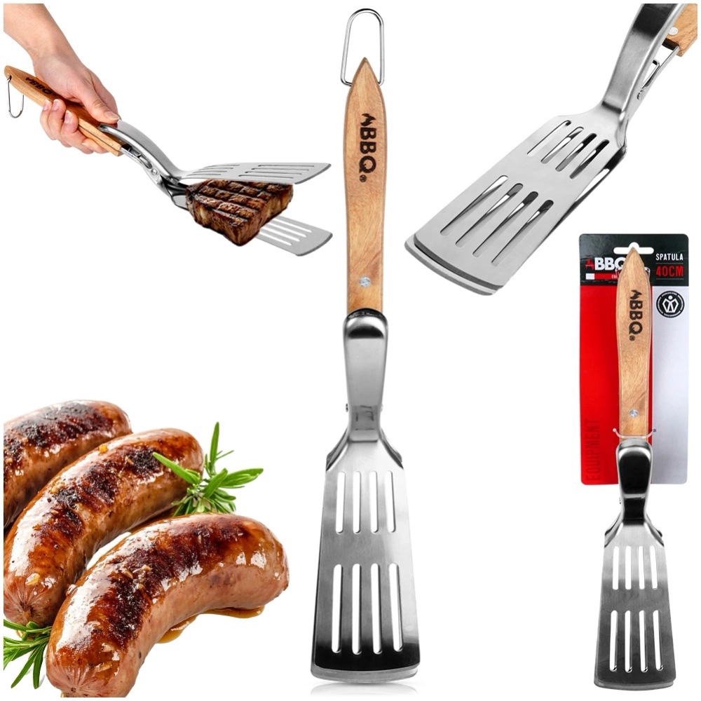 Łopatka do grilla i szczypce 2w1 stalowa 40 cm