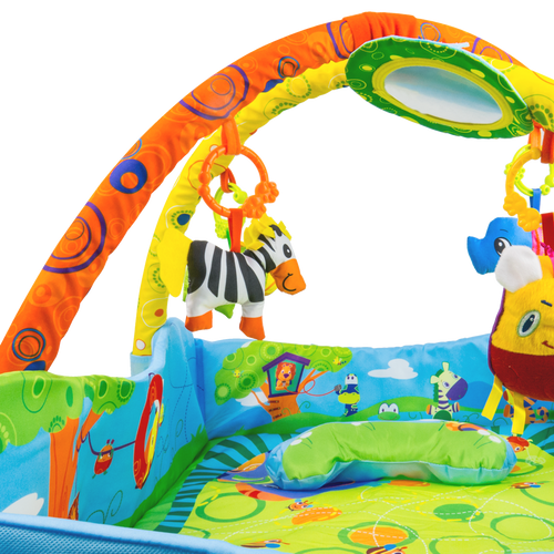 Mata edukacyjna kojec 2w1 z zabawkami i zagłówkiem