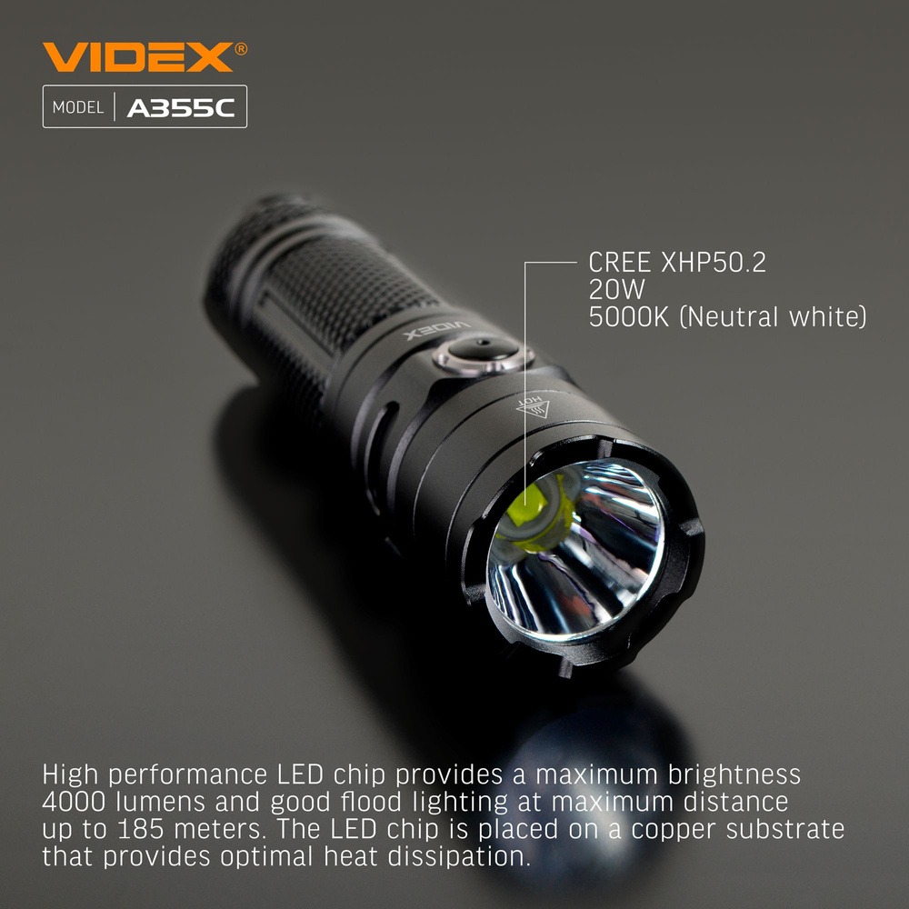 Latarka Videx LED 4000lm IP68 neutralna biel 5000k 5 trybów zasięg 185m