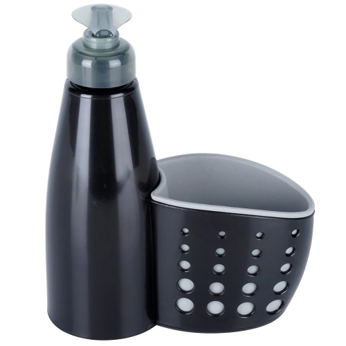 Dozownik płynu do naczyń z pojemnikiem na gąbkę czarny 370 ml