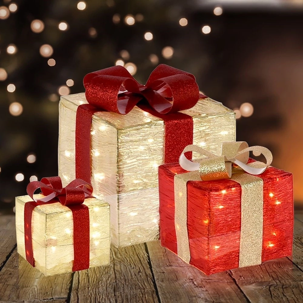 Prezenty świecące złote czerwone 3 szt.