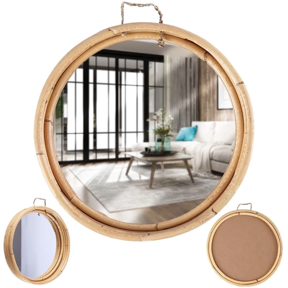 Lustro ścienne rattanowe okrągłe 30 cm