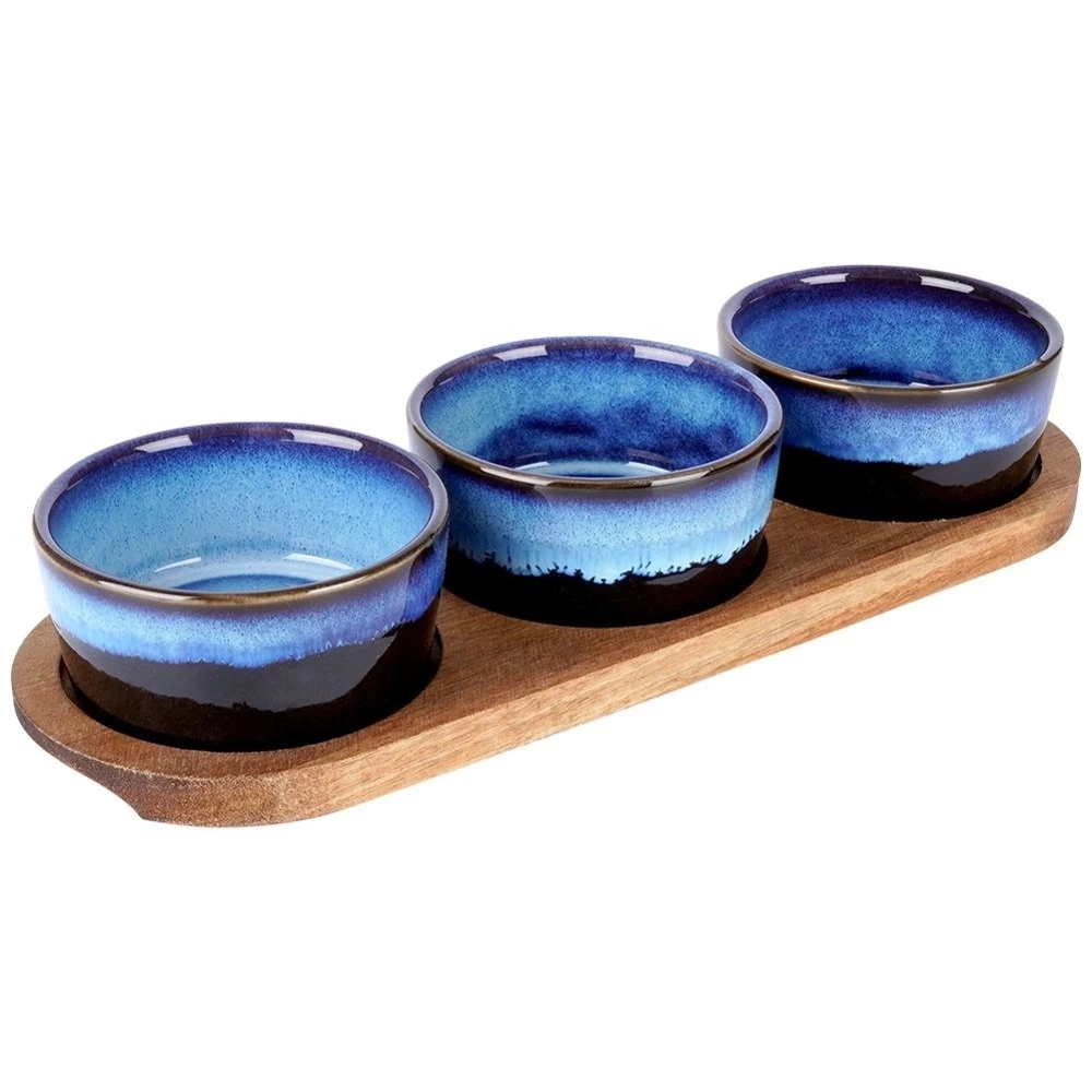 Miseczki na przekąski ceramiczne na tacy 29,5 cm 3 szt.