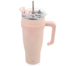 Kubek termiczny stalowy różowy z uchwytem TERMO 1,2 l