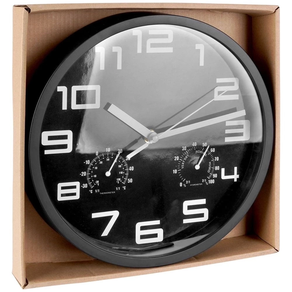 Zegar ścienny czarny z termometrem higrometrem 25 cm