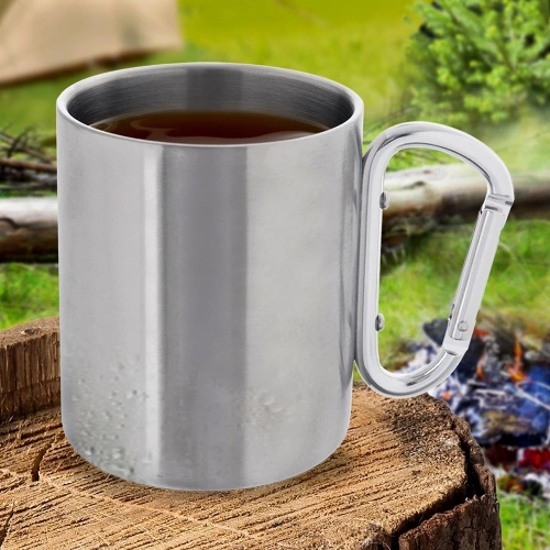Kubek turystyczny stalowy z karabińczykiem 350 ml