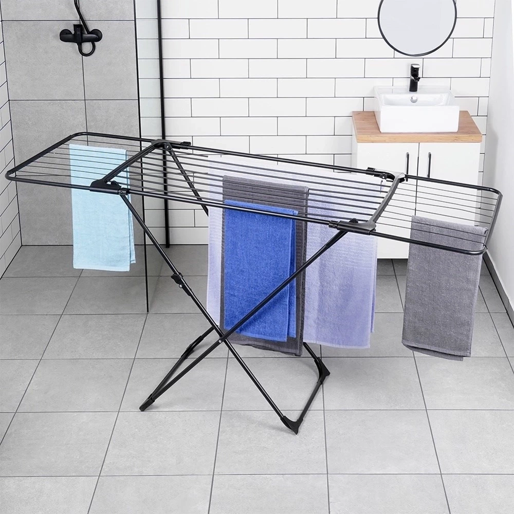 Suszarka na pranie metalowa czarna rozsuwana XXL 108-182 cm