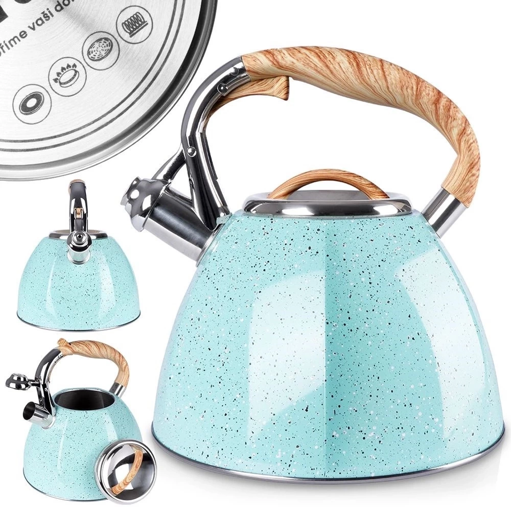 Czajnik z gwizdkiem emaliowany niebieski 3 l