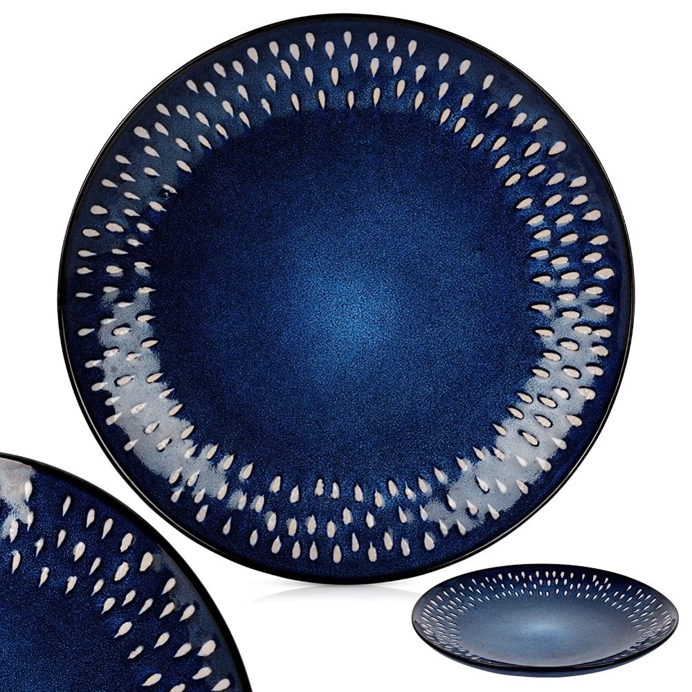 Talerz obiadowy płytki ceramiczny granatowy 28 cm