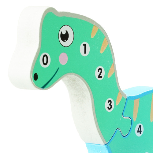 Drewniana układanka puzzle 3D dinozaur na kółka do ciągnięcia 