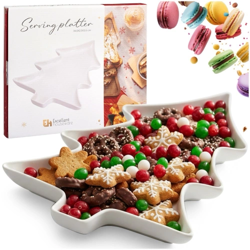 Talerz do serwowania porcelanowy biały choinka 35x26x3 cm