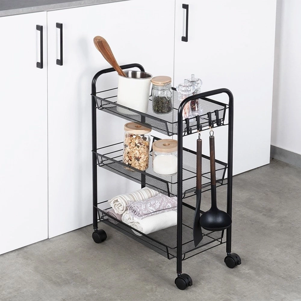 Wózek do przechowywania metalowy czarny 3-poziomowy