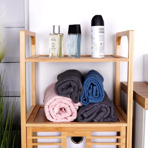 Regał łazienkowy z koszem na pranie bambusowy 39,5x30x49 cm
