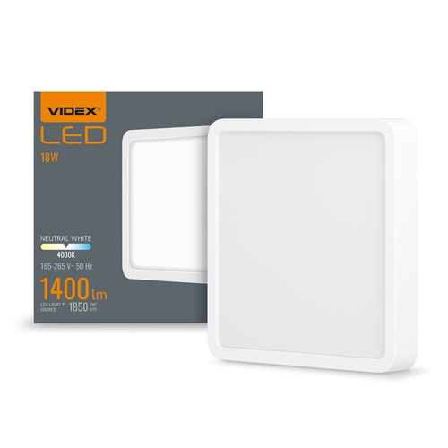 Panel Videx LED Oprawa Natynkowa Plafon 18W 1850lm 4000K Neutralna Biała