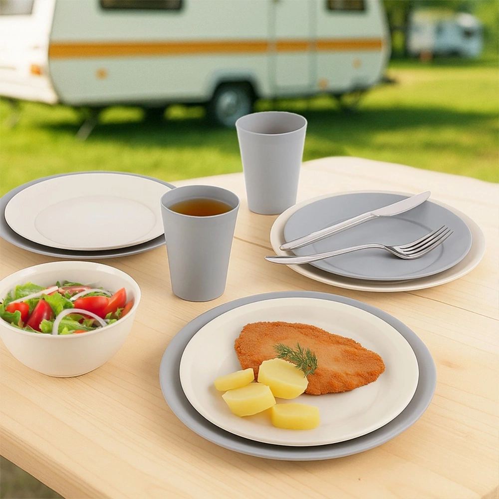 Talerze obiadowe płytkie plastikowe szare SANDY 23,5 cm 6 szt.