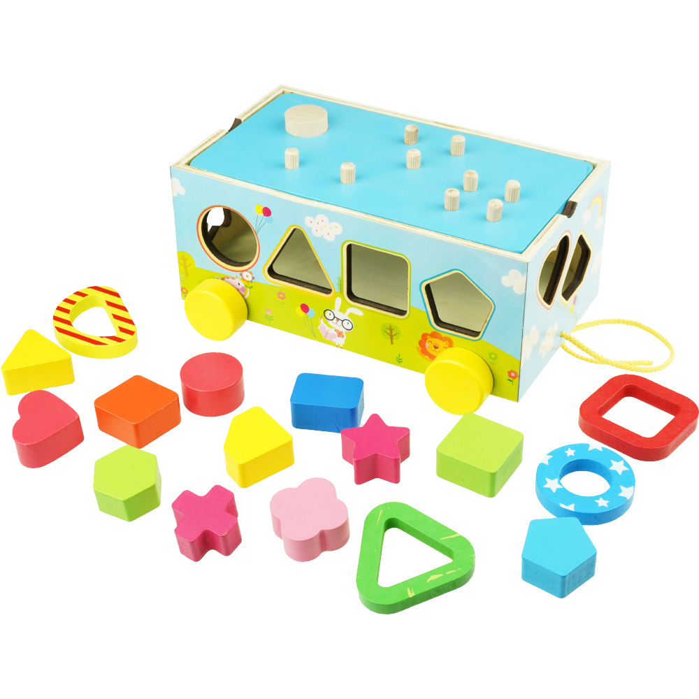 Drewniane auto samochód Sorter Figury klocki kolorowe edukacyjny