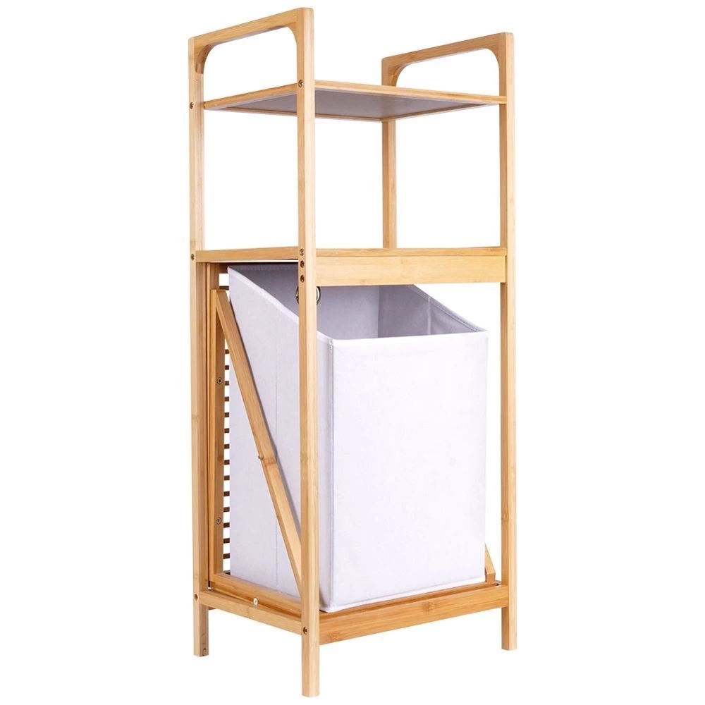 Regał łazienkowy z koszem na pranie bambusowy 39,5x30x49 cm