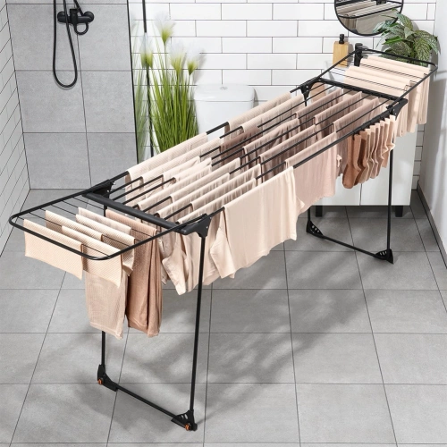 Suszarka na pranie metalowa czarna rozsuwana XXL 204-260x56x103 cm