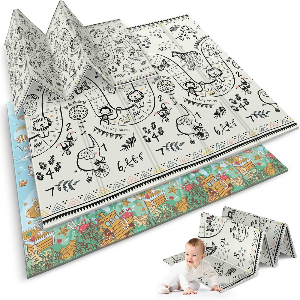 Mata piankowa edukacyjna składana 200 x 180 x 1 cm ocean-safari