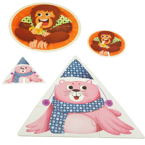 Układanka puzzle dla dzieci 6w1 Panda Małpka Sł oń Foka jeż
