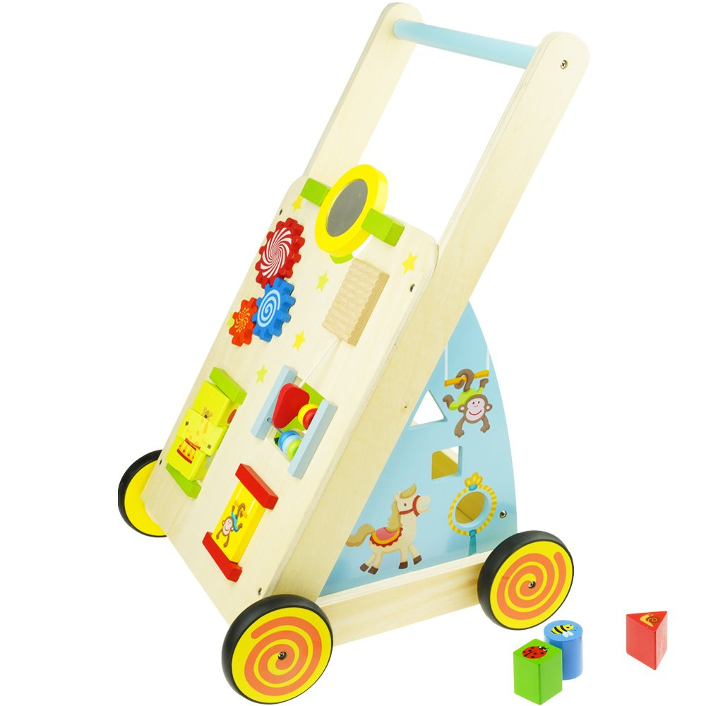 Pchacz chodzik drewniany sorter liczydło klocki edukacyjny 