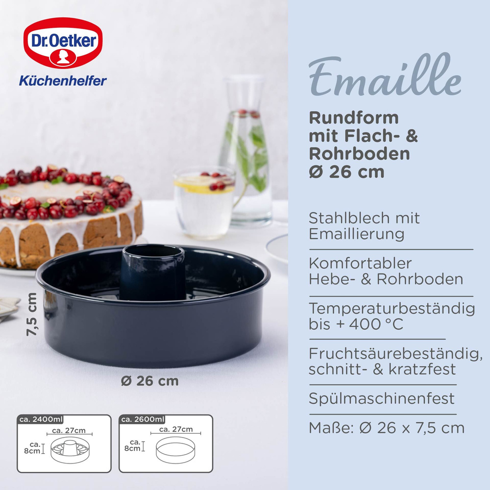 Forma do pieczenia Ø26 cm z Flach- i Rohrboden, emaliowana Dr. Oetker