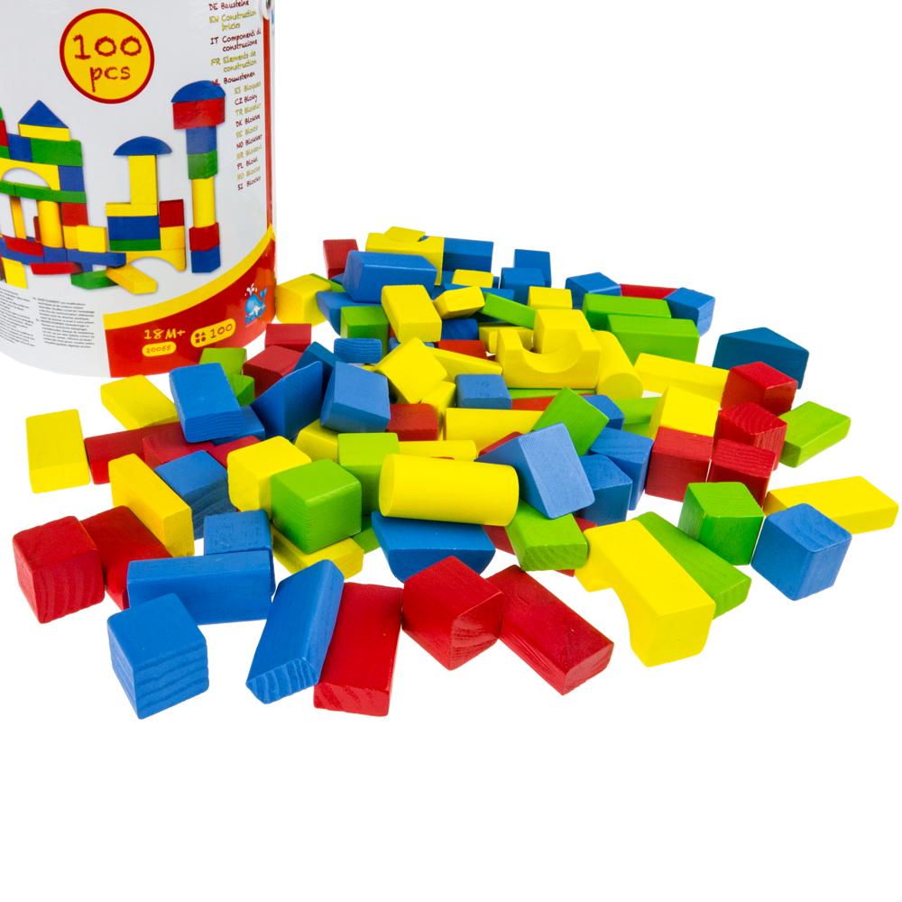 Klocki drewniane wiaderko zestaw 100 szt + Sorter kolorowe
