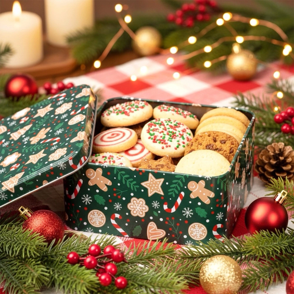 Pojemnik na ciastka metalowy puszka świąteczna 15x15x6,5 cm