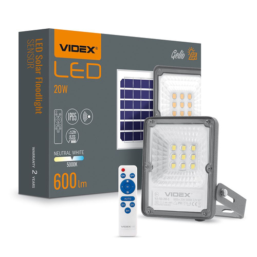 Naświetlacz LED Videx lapma czujnik ruchu panel słoneczny 600 lm + PILOT