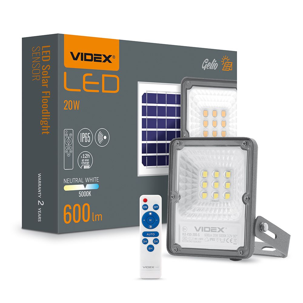 Naświetlacz LED Videx lapma czujnik ruchu panel słoneczny 600 lm + PILOT