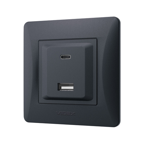 Gniazdo USB-A + USB-C PD20W czarno-grafitowe VIDEX BINERA