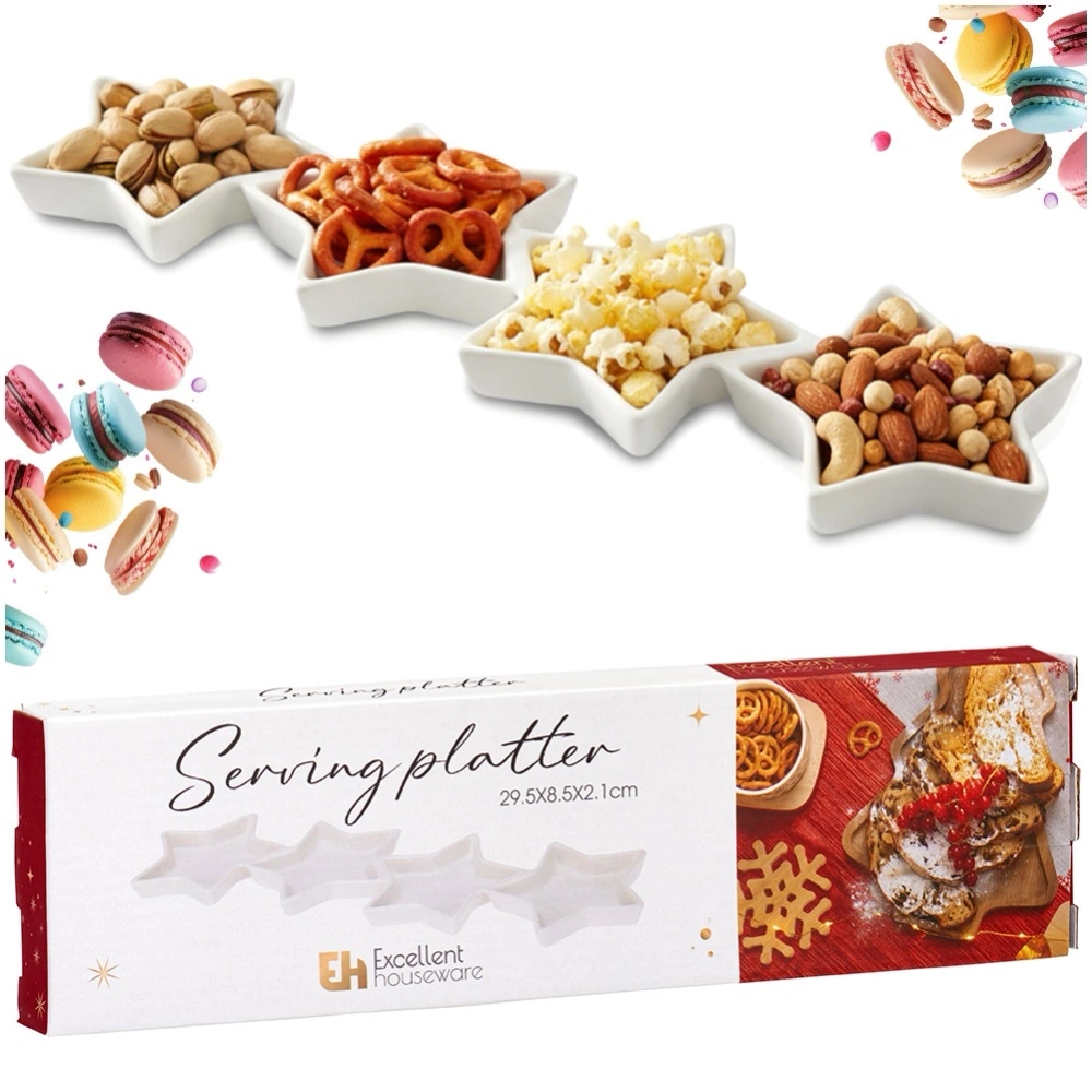 Talerz na przekąski porcelanowy biały gwiazdki 30x8,5 cm