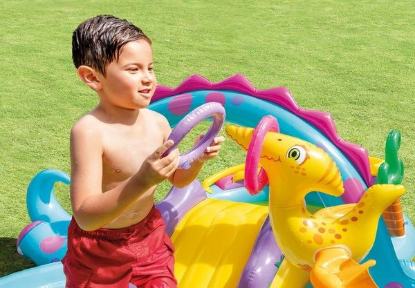 Dmuchany, wodny plac zabaw ze zjeżdżalnią i fontanną Dinozaury INTEX 57135
