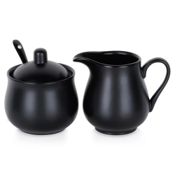 Cukierniczka i mlecznik porcelanowe czarne 3el.