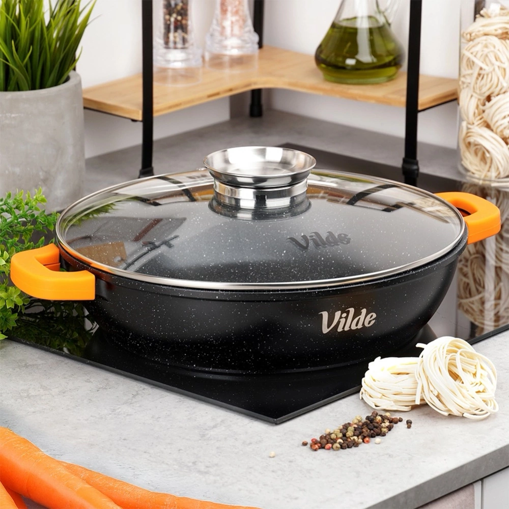 Patelnia granitowa głęboka ze szklaną pokrywką TERRUNA AROMA 32 cm, 4,7 l