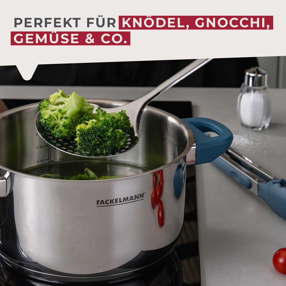 Łyżka do odcedzania Essential, niebieska - idealne narzędzie do gotowania FACKELMANN