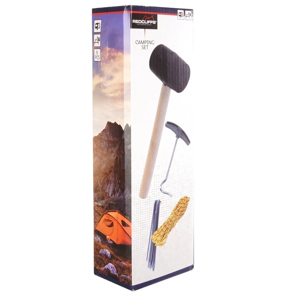Akcesoria śledzie do namiotu z młotkiem 9 el.