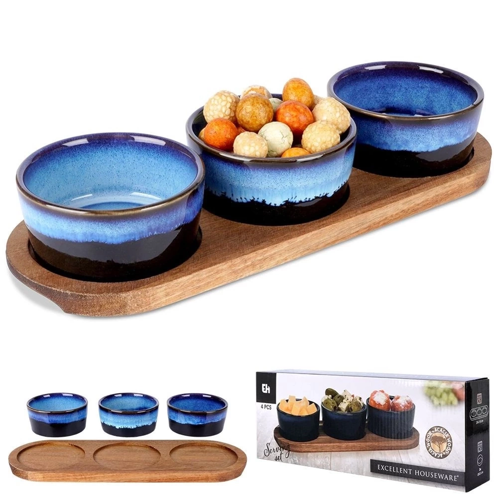 Miseczki na przekąski ceramiczne na tacy 29,5 cm 3 szt.