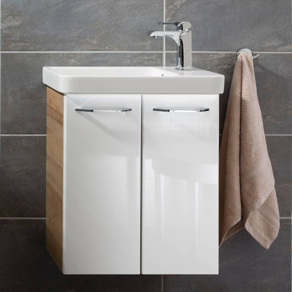 Dwudrzwiowa szafka pod umywalkę 52 cm sękaty dąb + biały Milano Fackelmann 84335
